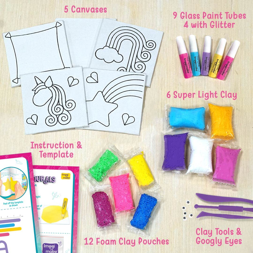 Imagimake DIY Clay Murals - Unicorn Character - Create 5 Canvases, Paint & Mould (Age 5+)