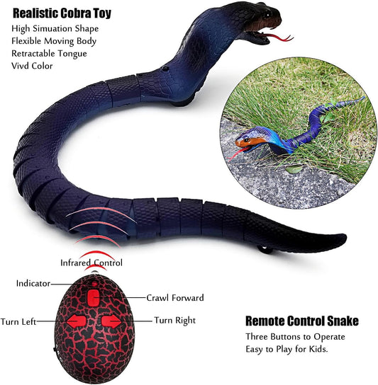 MM TOYS Realistic Remote Control Snake Toy – RC Cobra Toy for Kids 17-inch Rechargeable Crawling Snake with Fast Moving Egg-Shaped Infrared Controller, Retractable Tongue & Swinging Tail