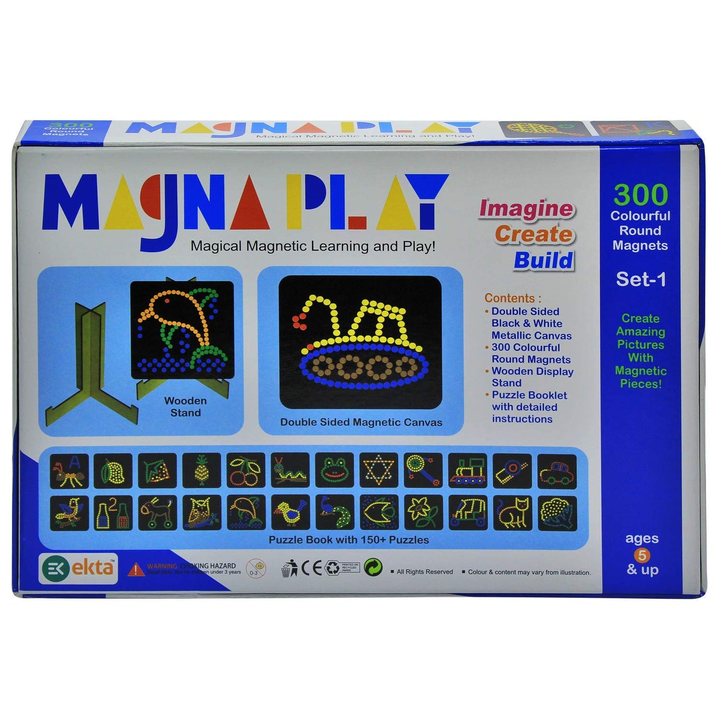 Ekta Magna Play Set - 1: Magnetic Play N Learn Art Draw with Double-sided Wooden Stand, Metallic Canvas & 300 Colourful Puzzles