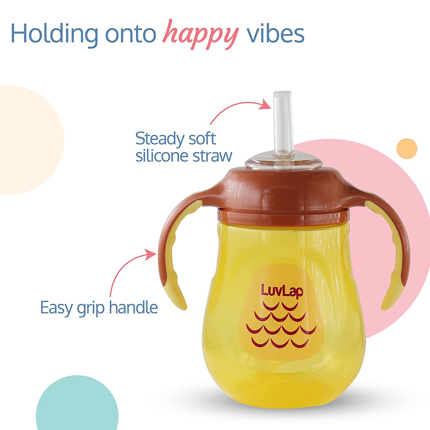 LuvLap Naughty Duck Straw Sipper, Soft Silicone Straw, Anti-Spill, 280ml, 6m+ (Yellow)