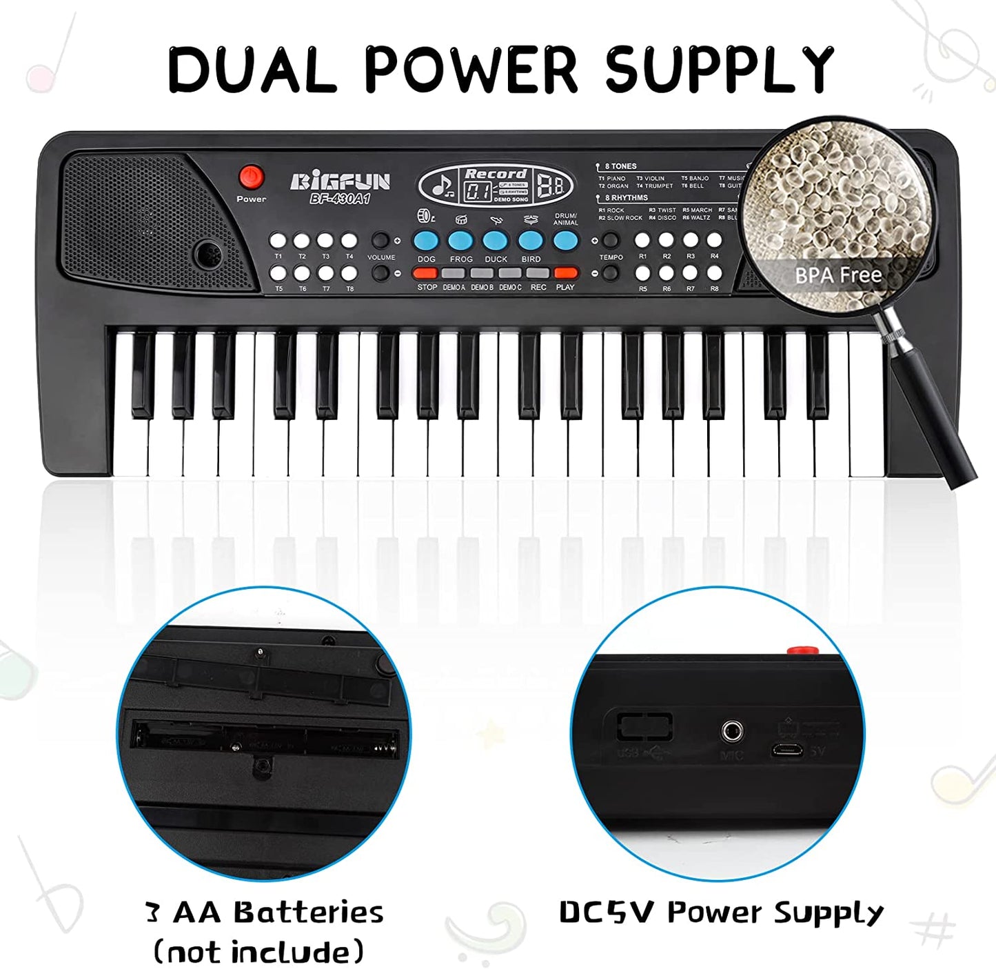 MM TOYS Kids Piano Keyboard with Microphone - 37 Keys, 8 Tones & 8 Rhythms, Ages 3-7, Perfect Gift for Young Musicians
