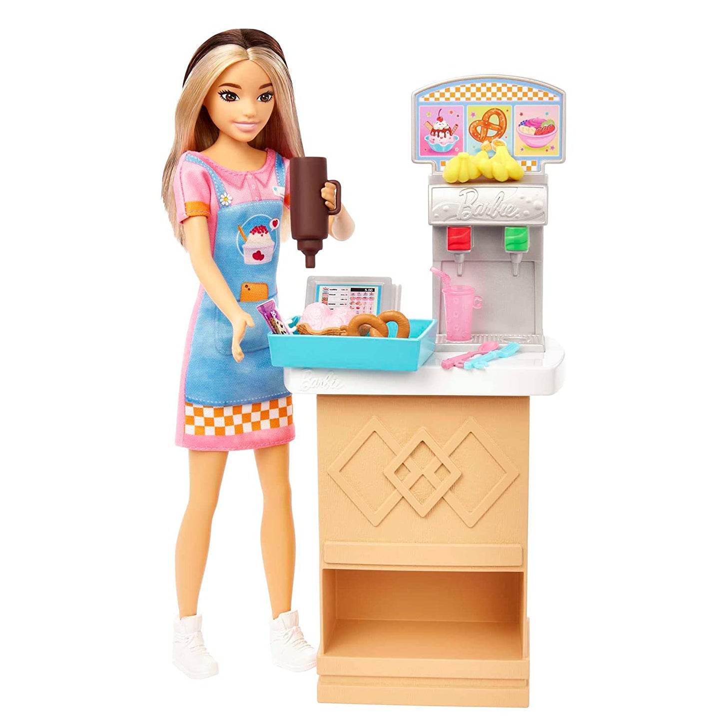 Barbie Toys Skipper Doll and Snack Bar With Bill Counter Playset: Color-Change Sundae, 8 Accessories Best Gift For 3+Year GirlsFirst Jobs Edition