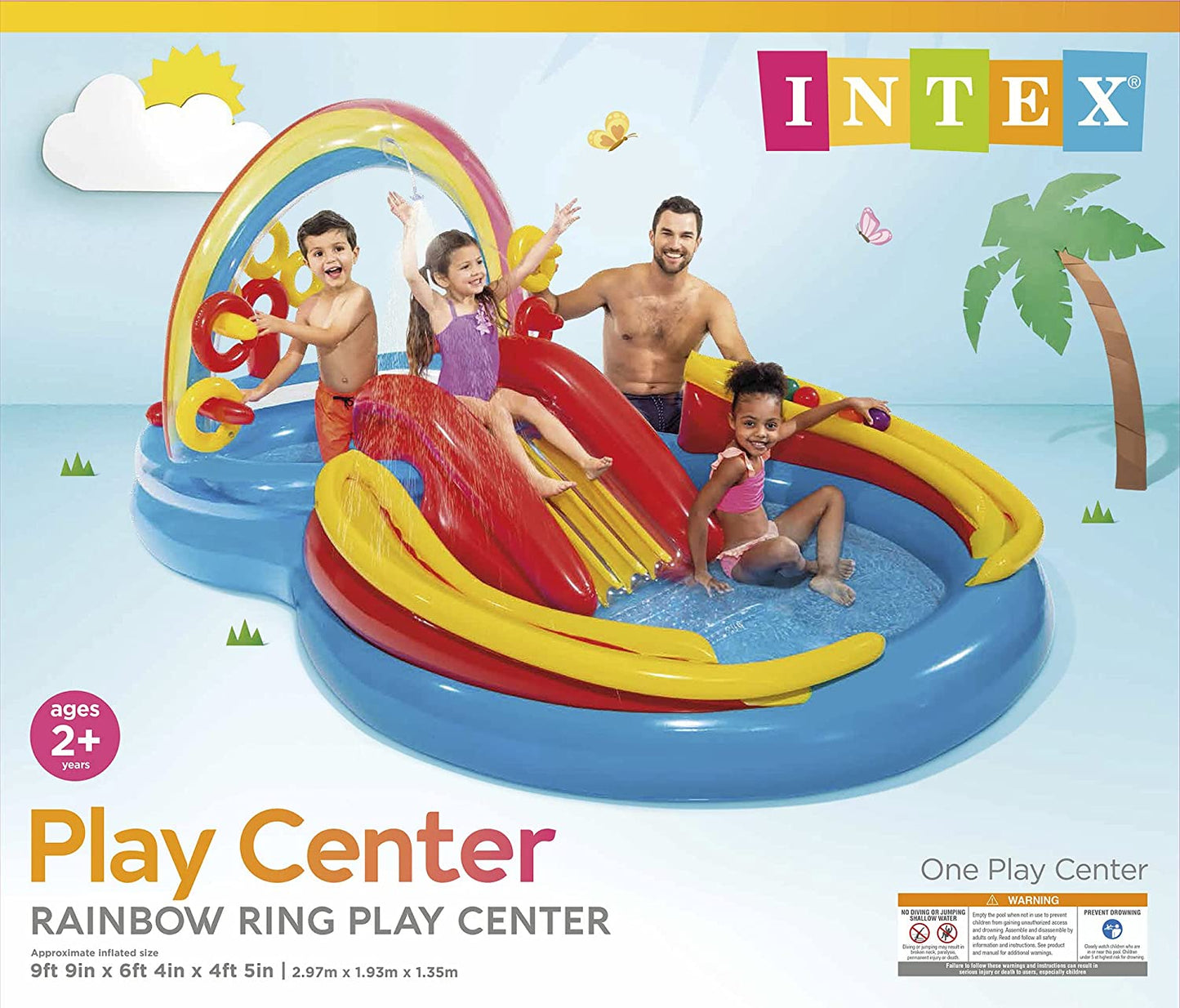 ntex Multicolored Inflatable Rainbow Ring Water Play Centre with Slide for Kids aged 2+ | 200ltr Water Capacity