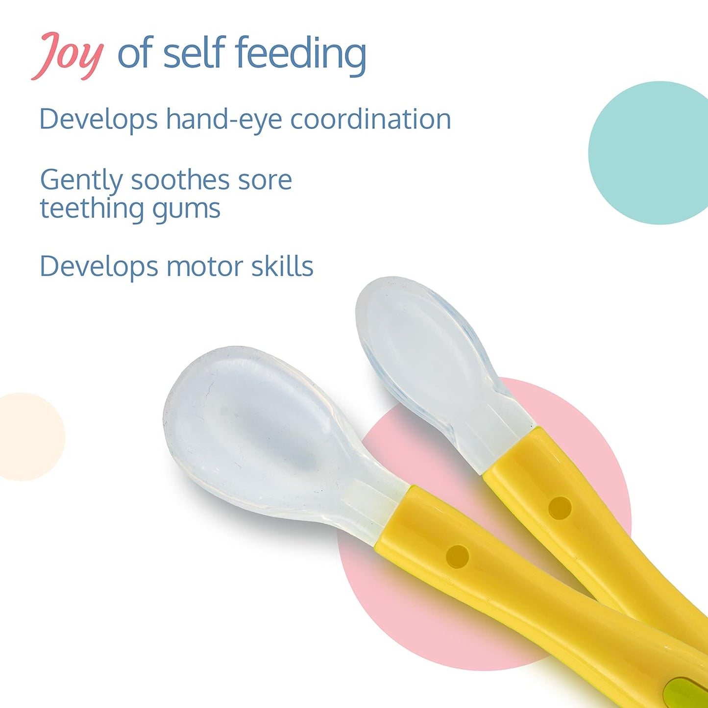 Luvlap Fun Club Feeding Spoon Set -Ergonomic for Babies, Soft Silicone, Non-Toxic For 0+ Months - Yellow