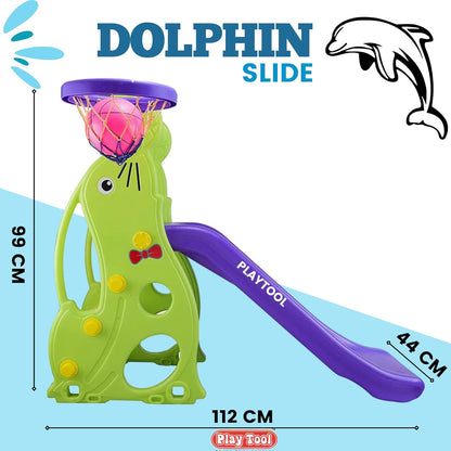 Platool 3 Step Dolphin-Shaped Garden Slide for Kids with Basketball - Durable Plastic, Indoor/Outdoor, Easy Assembly - Suitable up to Age 7