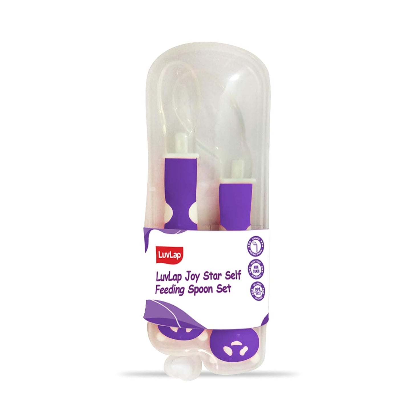 Luvlap Joy Star Self-Feeding Spoon Set -Ergonomic for Babies, Motor Skill Development, Soft Silicone, Non-Toxic With Travel-Friendly Box- Purple( 18929)