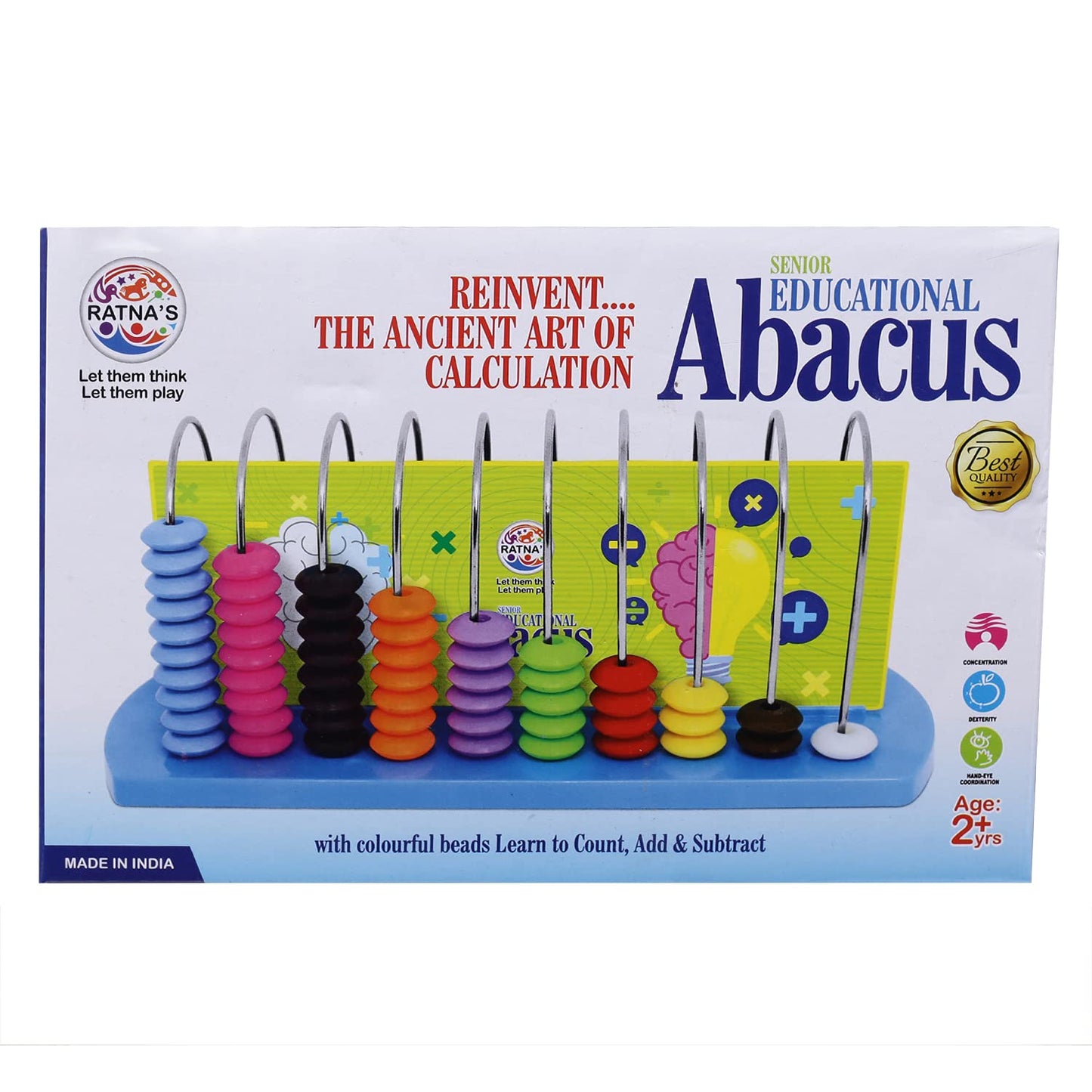 Ratna's Educational Abacus Senior for Kids to Count, Add & Subtract with Colourful Beads