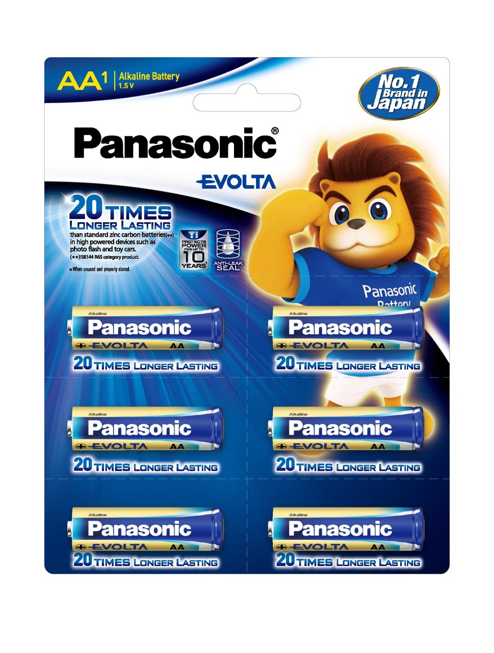 Panasonic Evolta Alkaline 1.5V AA Batteries,20 Times Longer Lasting Than Standard zinc Carbon Batteries,Anti-Leak Seal,Extra Power Formula,no Mercury Added, Protects Power for up to 10 Years, Pack of 6