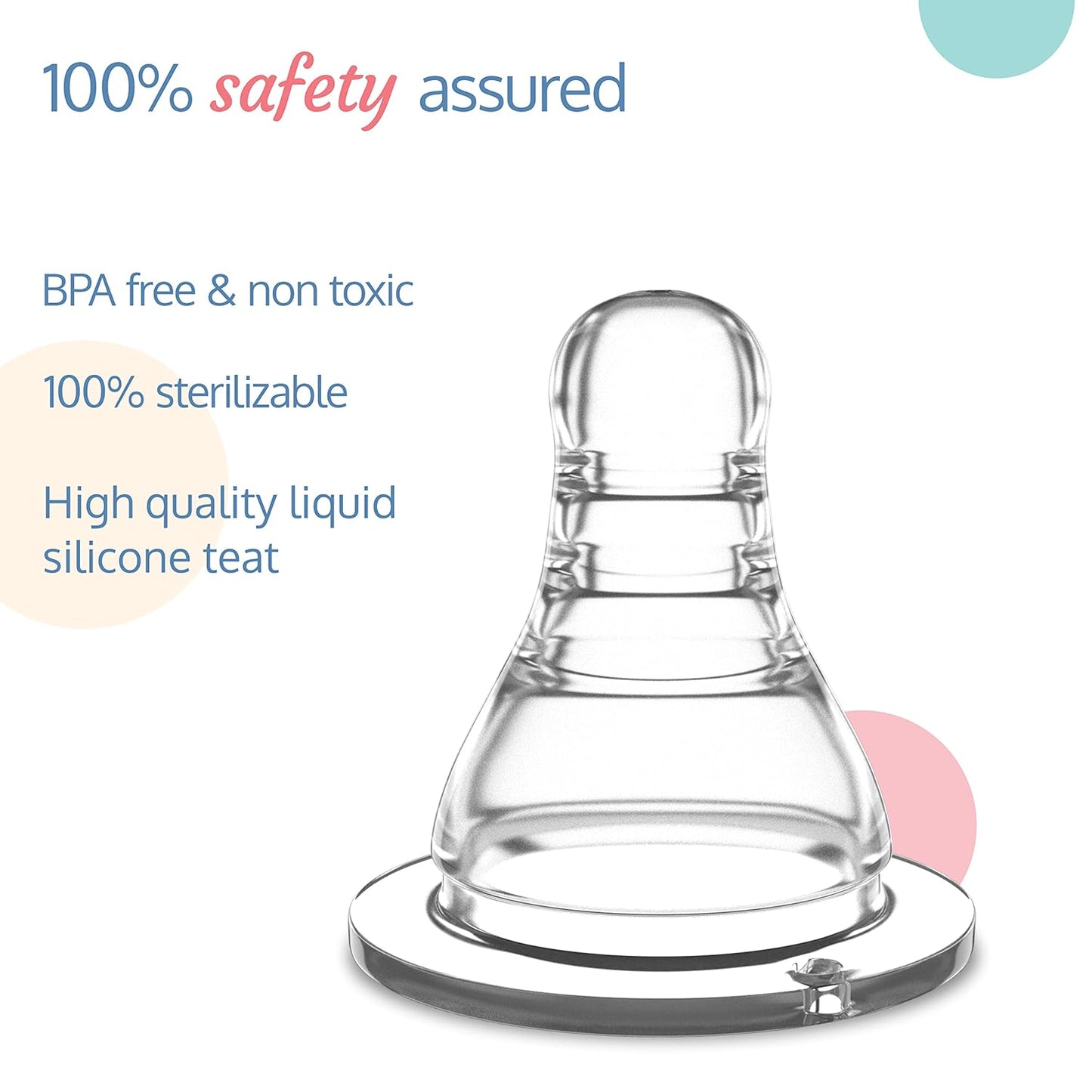 LuvLap Anti-Colic Essential Nipple for Slim Neck Bottle 0m+, S size Made of Soft & Flexible Silicone, leak proof, BPA Free- Pack Of Nipples