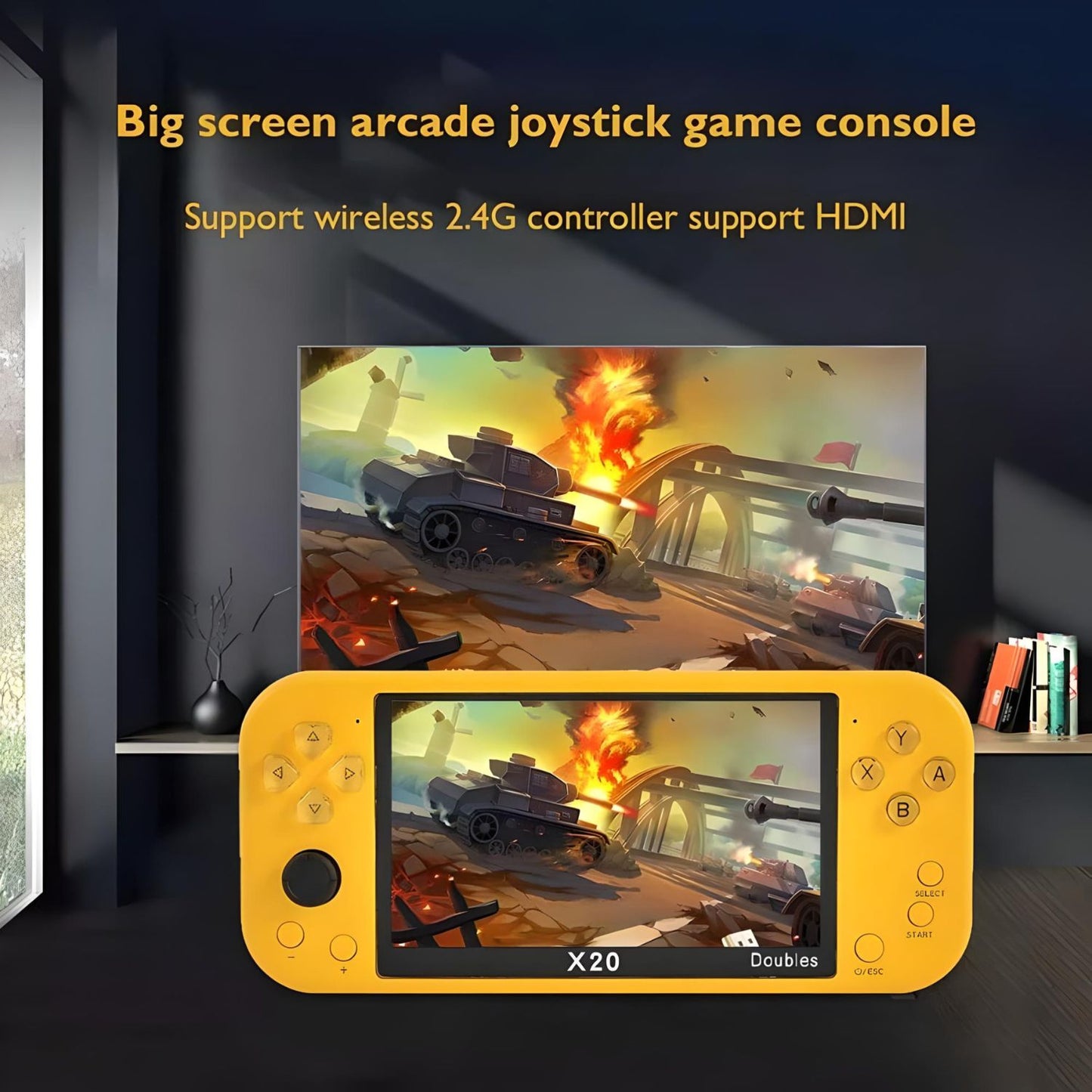 MM Toys X20 Handheld Video Game Player Console 8GB inbuilt Games + 64 GB TF Card inbuilt Games with 5.1 Inch Double Screen (Yellow)