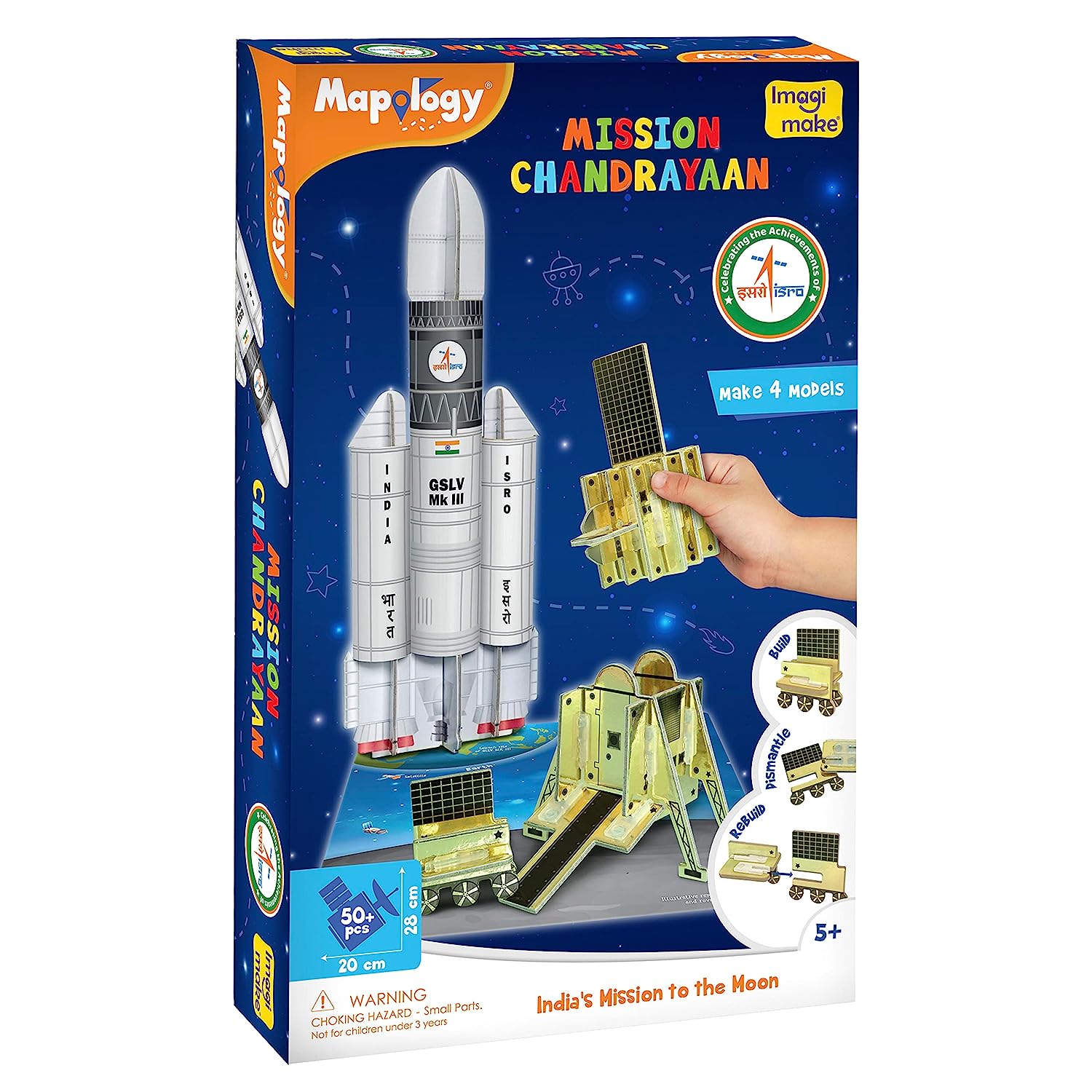 Imagimake Mapology Mission Chandrayaan ISRO Rocket Model Satellite Astronaut Toy Educational Toys for Kids 5+Years 3D Puzzles Gifts for