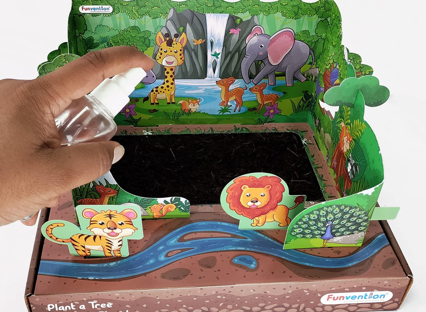 Funvention Jungle Garden Irrigation Learning STEM Kit for Kids - All-In-One Gardening Set with Real Seeds, Soil, and MDF Animal Shapes