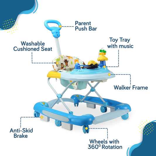 LuvLap Adjustable 2 In 1 Comfy Baby Walker Cum Rocker 19387 For 6 Month to 18 Months - Blue