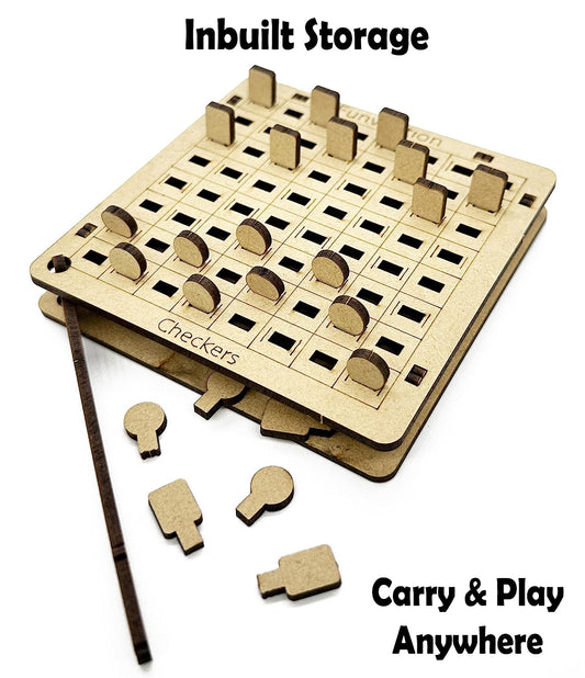 MM TOYS Checkers Pocket Travel Game - Educational Board Game for Fun Learning, Ideal Birthday Return Gifts for Kids 4+ Years Party Pack Edition