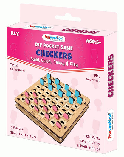 Funvention Checkers Pocket Travel Game - Educational Board Game for Fun Learning, Ideal Birthday Return Gifts for Kids 4+ Years  Party Pack