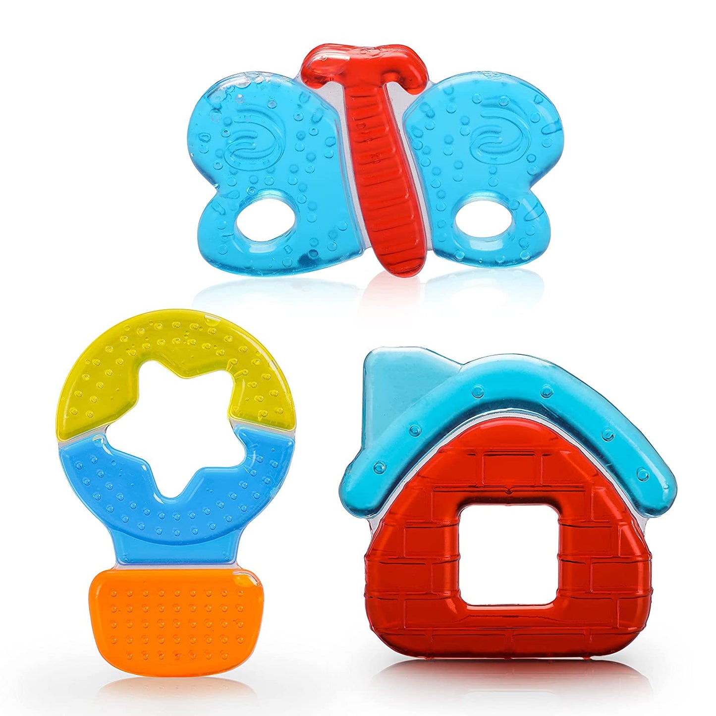 LuvLap Silicone Water Filled Teether, Contains Distilled Water to Soothe Teething Baby Gums ,Easy to Grip for Babies hand BPA Free Pack of 3