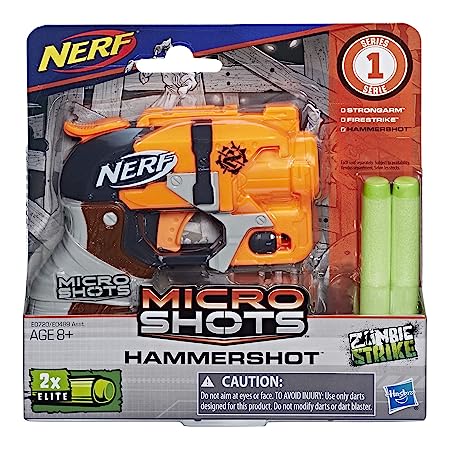 Nerf MicroZombie MicroShots Zombie Strike Hammershot - Collectible Mini Blaster, Single-shot, Includes 2 Elite Darts, Multicolor