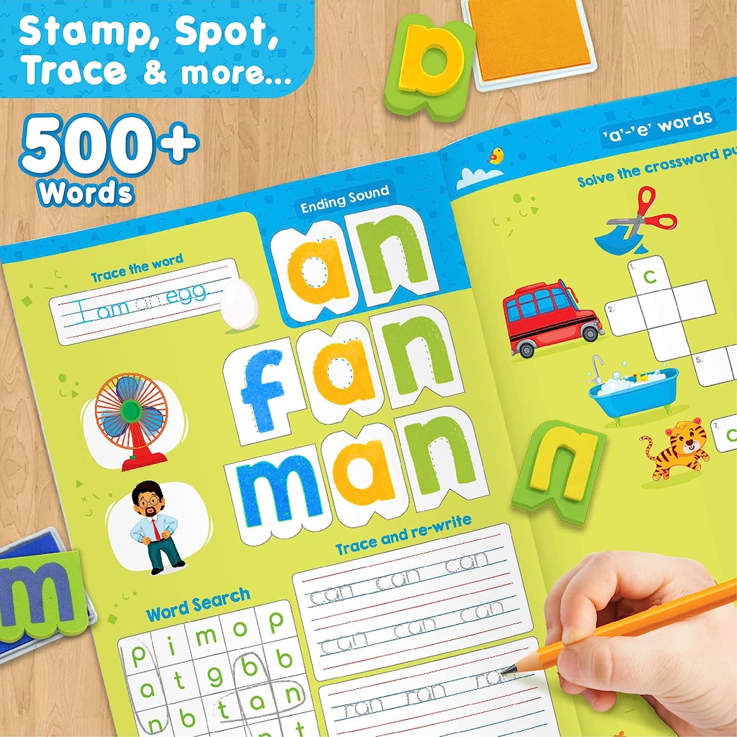 Imagimake Learn To Spell - Preschool Activities Set with Sight Words, CVC letters, Phonics Books - Educational Montessori Toy for Toddlers Aged 3, 4, 5 Years