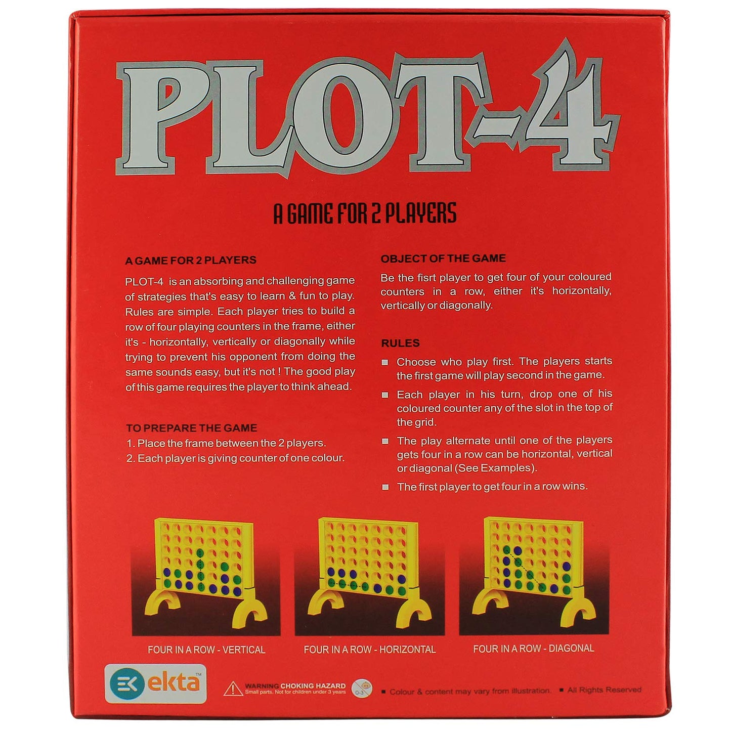 Ekta Plot-4 Family Game For 5+ Year Kids And Adult 2 Players Game Plastic Material - Multicolor