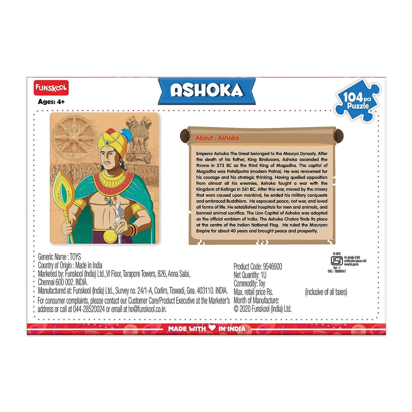 Funskool - AshokaQuest Play & Learn, Educational Puzzle, 104 Pieces, Age 4+, Emperor Ashoka, Multicolor