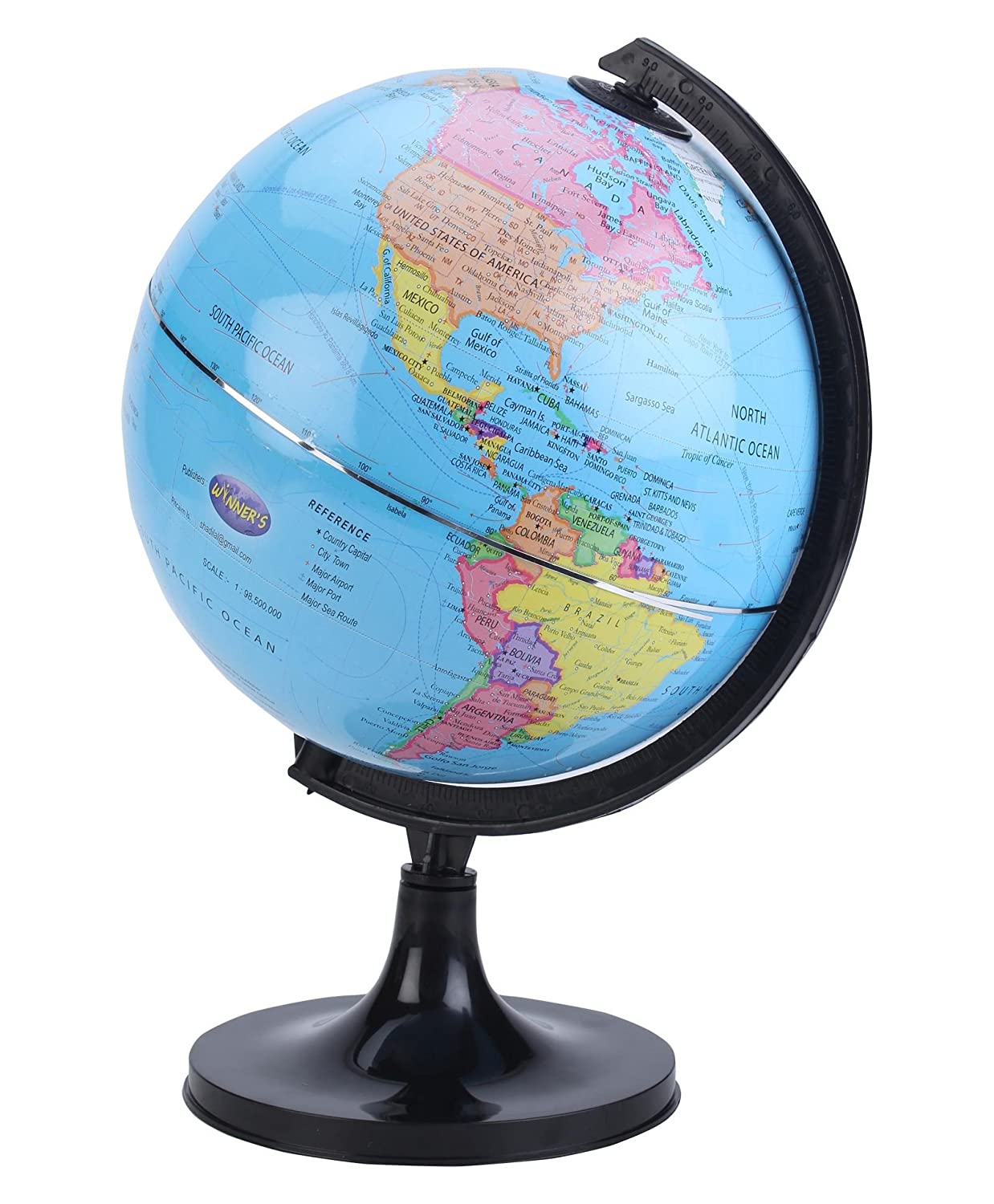 Winners Ornate 808 Political World Globe, Black Stand, 20cm Dia, 62.8cm Circ., Scratch-Resistant, Survey of India Approved, for Home, School & Gifts