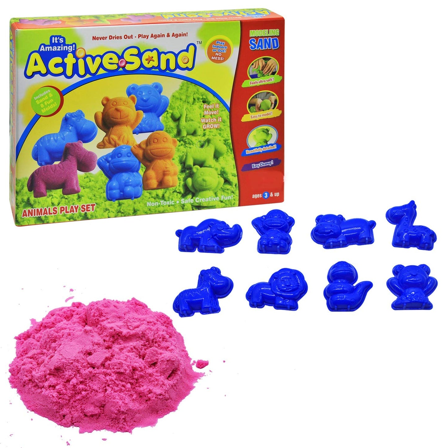 Ekta Toys - AnimalMagic Active Sand Model Animals Play Kit Squeezable, Creativity Stimulant, Easy Clean, Ages 5+, Multicolor
