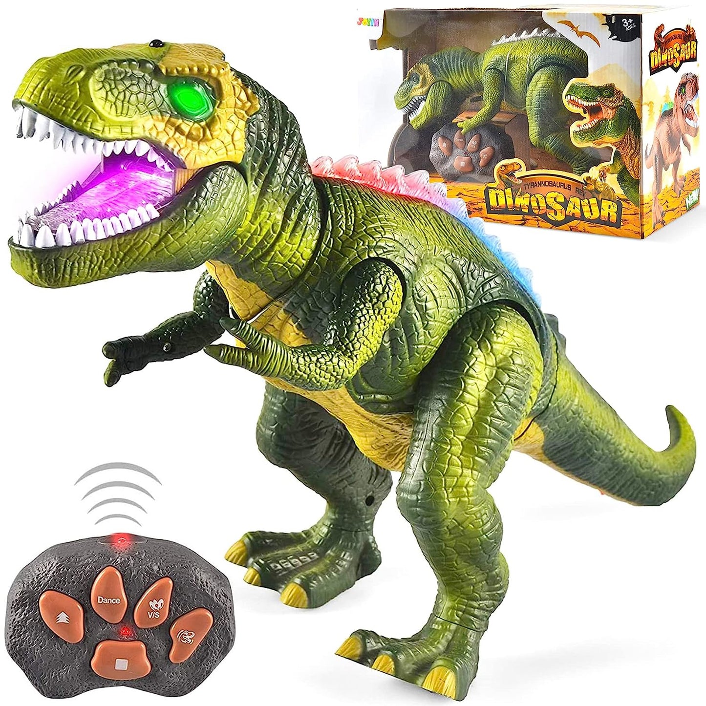 MM TOYS Remote Control Dinosaur Toy With Lights – Realistic Roaring, Walking & Shaking Head with Glowing Eyes for Toddlers, Boys & Girls