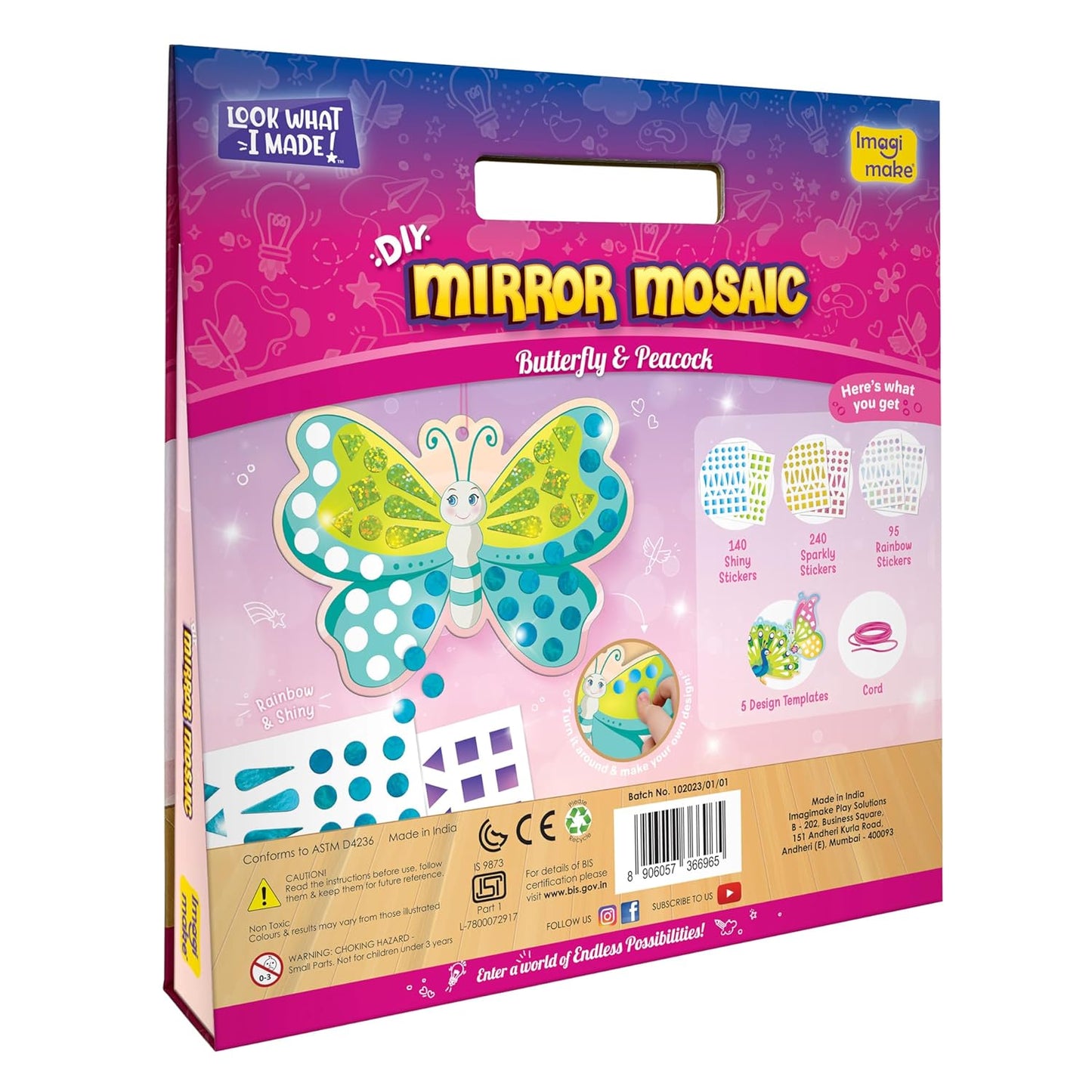 Imagimake Mirror Mosaic Butterfly & Peacock | DIY Mosaic Craft kit | 450+ Foil Sticker | Birthday Gift for Girls Ages 3 4 5 to 8 Year Old