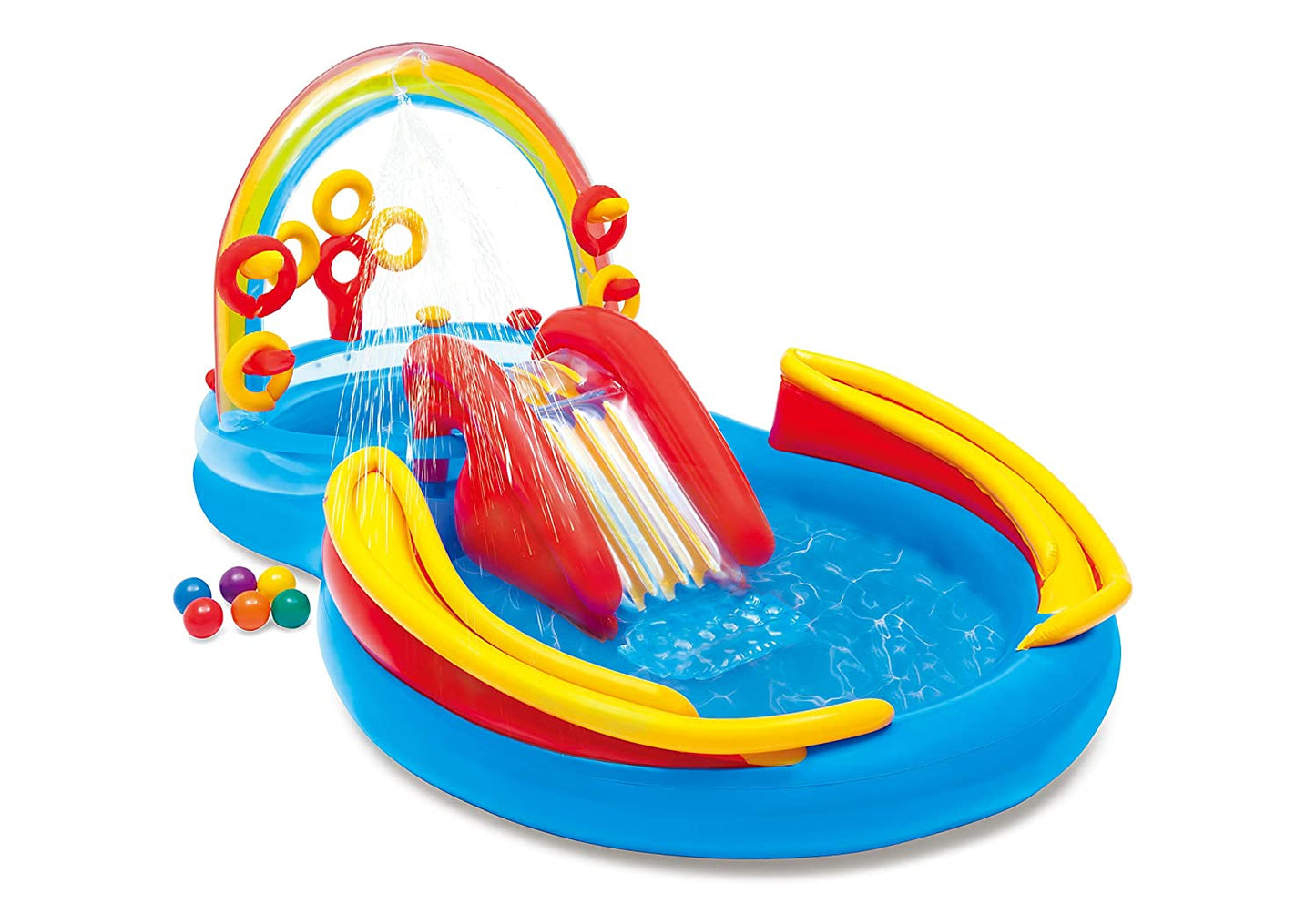 ntex Multicolored Inflatable Rainbow Ring Water Play Centre with Slide for Kids aged 2+ | 200ltr Water Capacity