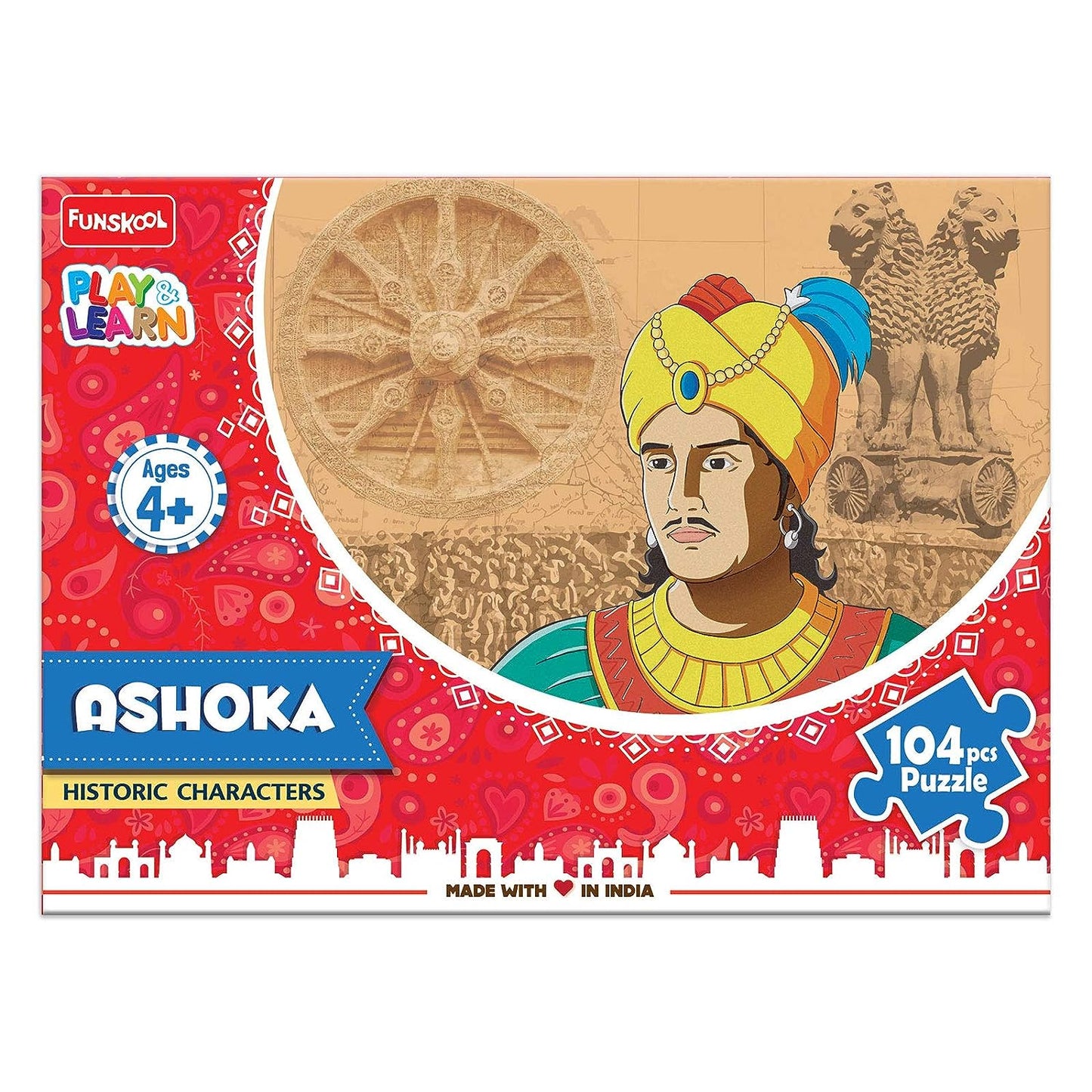 Funskool - AshokaQuest Play & Learn, Educational Puzzle, 104 Pieces, Age 4+, Emperor Ashoka, Multicolor