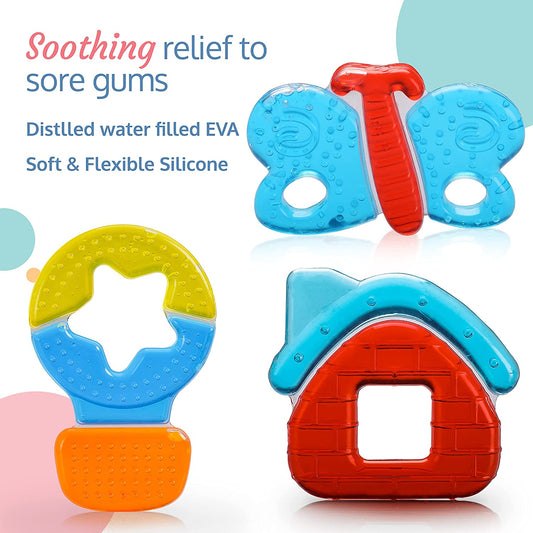 LuvLap Silicone Water Filled Teether, Contains Distilled Water to Soothe Teething Baby Gums ,Easy to Grip for Babies hand BPA Free Pack of 3