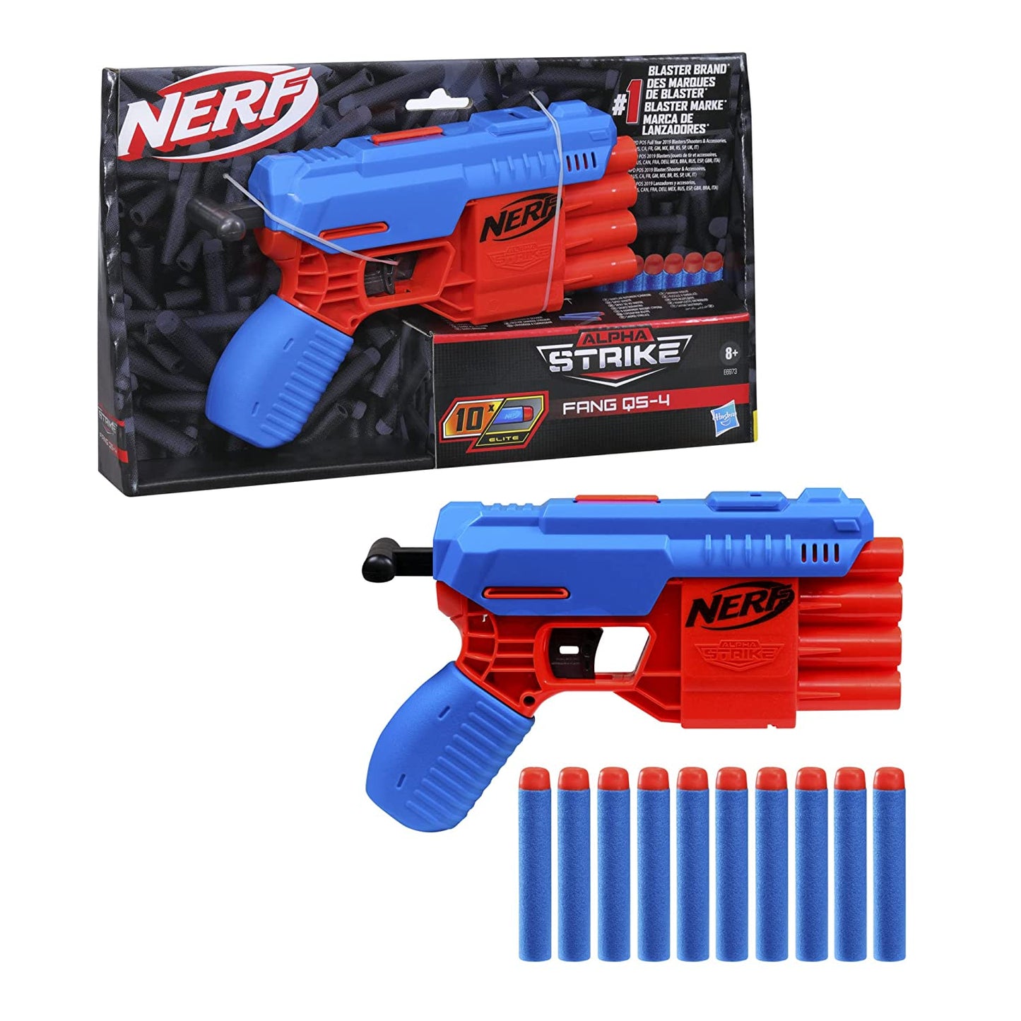 Nerf ALPHA STRIKE FANG QS-4 Toy Blaster, 4-Dart Blasting, Ages 8+, Ideal Gift, Includes 10 Official Nerf Elite Darts