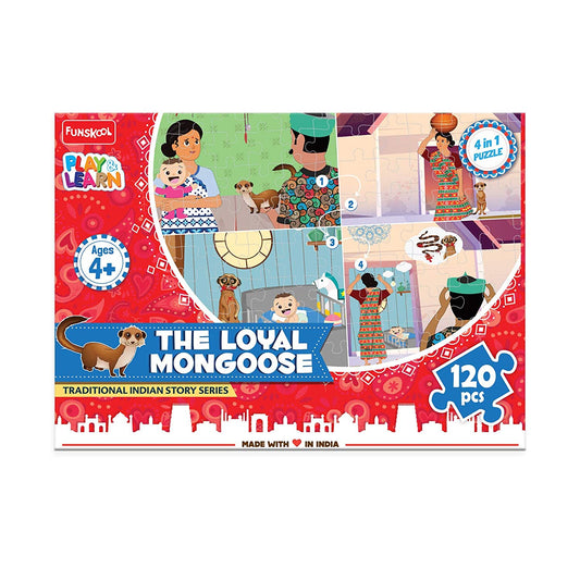 Let’s Play the Loyal Mongoose Traditional Indian Story 4 in 1 Puzzle Set Funskool Educational Gift For 5+ Years Kids