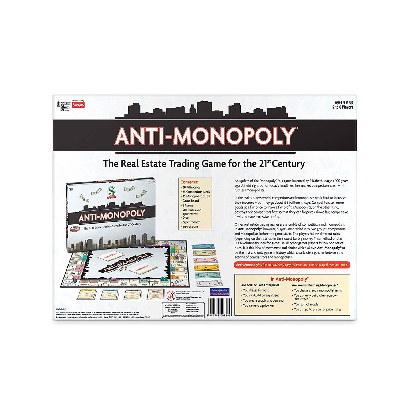 Funskool Games - Anti Monopoly, The Classic Real Estate Trading Game, Kids, Adults & Family, 2-6 Players, 8 & Above