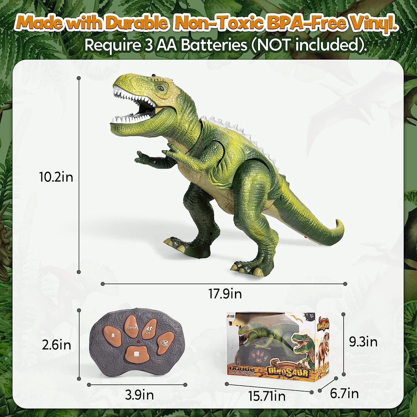 MM TOYS Remote Control Dinosaur Toy With Lights – Realistic Roaring, Walking & Shaking Head with Glowing Eyes for Toddlers, Boys & Girls