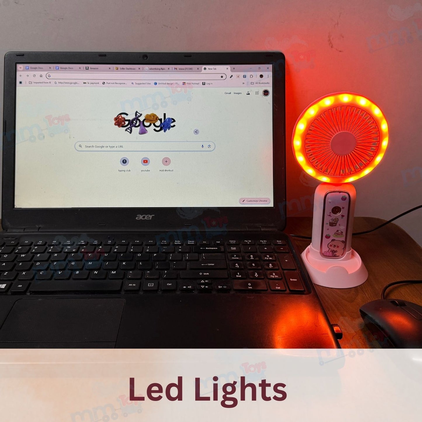 MM TOYS Mini Foldable Fan – USB Rechargeable, Silent Brushless Motor, 3-Speed Handheld & Table Fan with LED Light – Compact Cooling for Kids, Travel & Home Use (Color as Available