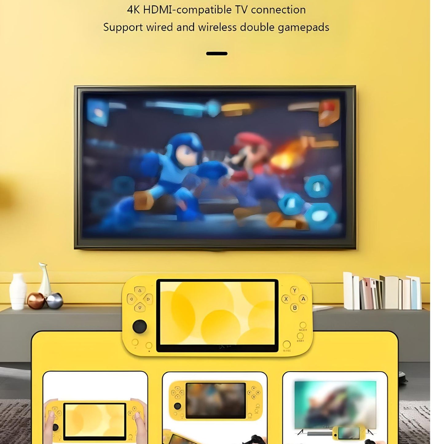 MM Toys X20 Handheld Video Game Player Console 8GB inbuilt Games + 64 GB TF Card inbuilt Games with 5.1 Inch Double Screen (Yellow)