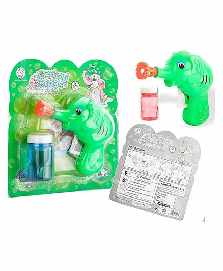 Aditi Toys - Green Elephant Shaped Bubble Gun with Non-Toxic Solution for Kids Fun