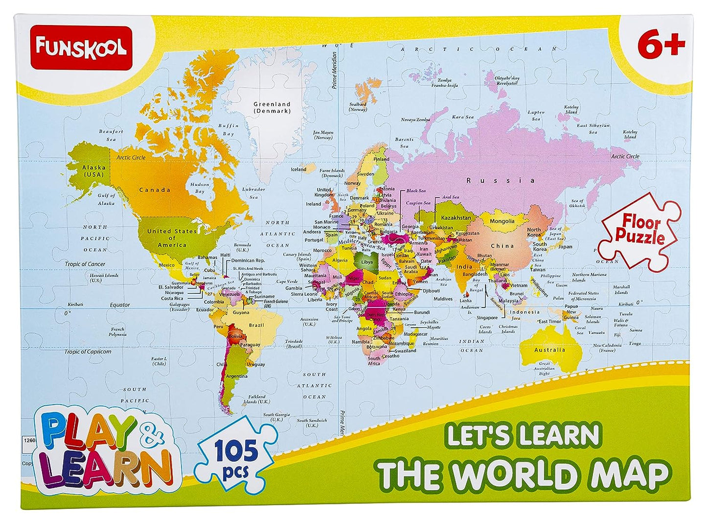 Funskool - Play & Learn-World Map Puzzle, Educational, 105 Pieces, For 6+ Years, Multi-Color