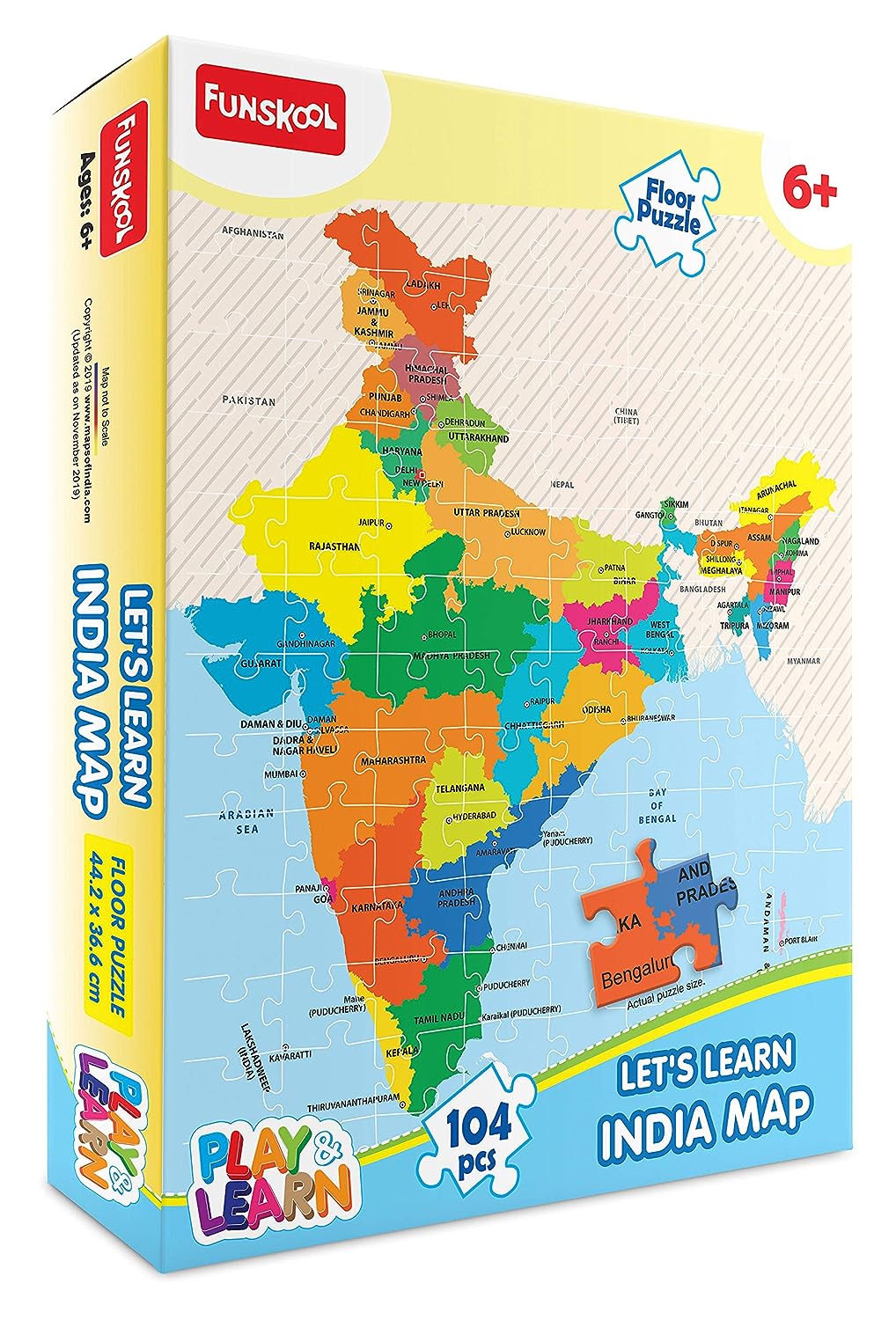 Funskool Play - MapMaster, Read & Learn India Toy Map, 104 Pieces Puzzle, Educational for 6-Year-Old Kids & Above, Multi Color