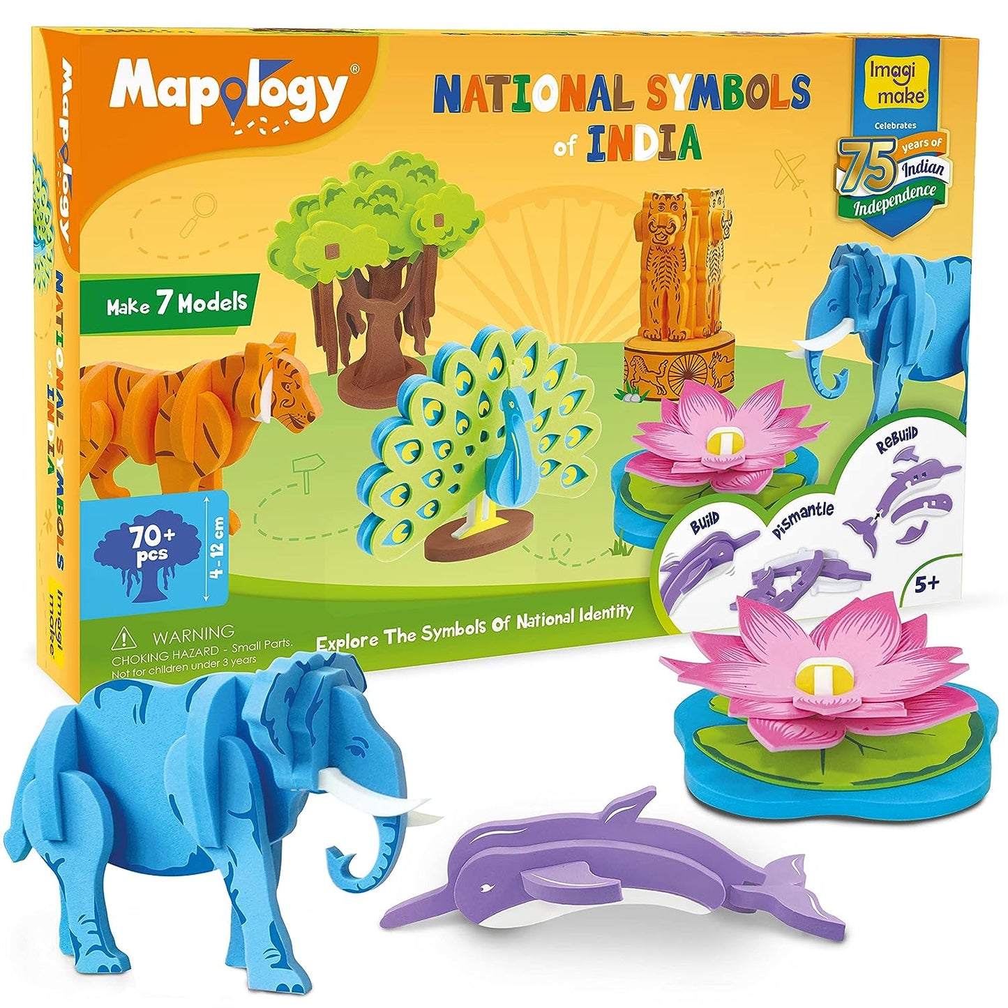 Imagimake SymboCraft Mapology: National Symbols of India Construction Set - 7 Models, Educational Game for 5+ Years - Multicolored