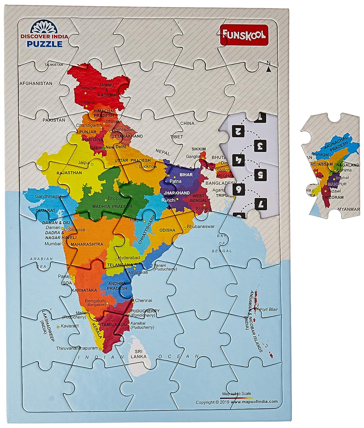 Funskool - Play & Learn-Discover India, Educational, 40 Pieces, Age 5+, Indian States & Capitals, Multicolor