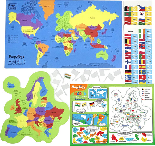 Imagimake Mapology Global Map Jigsaw | Featuring Worldwide Flags | Learning Playthings for Ages 5-12 | Ideal Gifts for 6-Year-Old Boys & Girls
