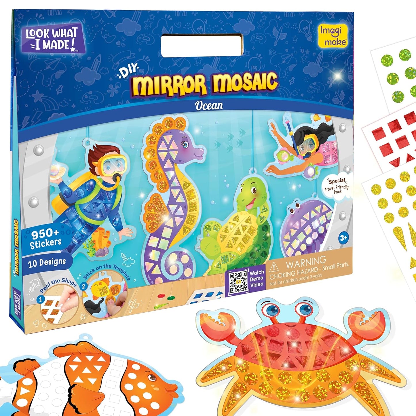 Imagimake Mirror Mosaic Ocean | Mess Free DIY Mosaic Craft kit ,950+ Foil Sticker | Birthday Gift for Girls Ages 4 5 6 7 Year Old