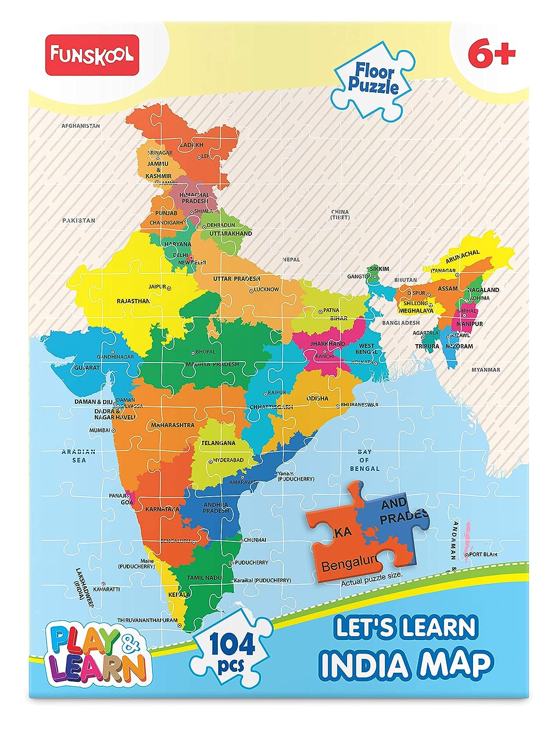 Funskool Play - MapMaster, Read & Learn India Toy Map, 104 Pieces Puzzle, Educational for 6-Year-Old Kids & Above, Multi Color