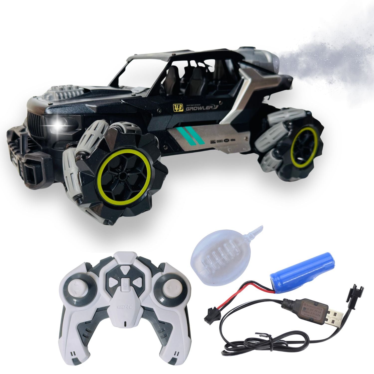 MM TOYS Off Road RC Car 4x4 – Metal Body, Mist Function, Lights & Sound, 360° Drift, Rechargeable Toy for Kids 3+ (Multicolor)