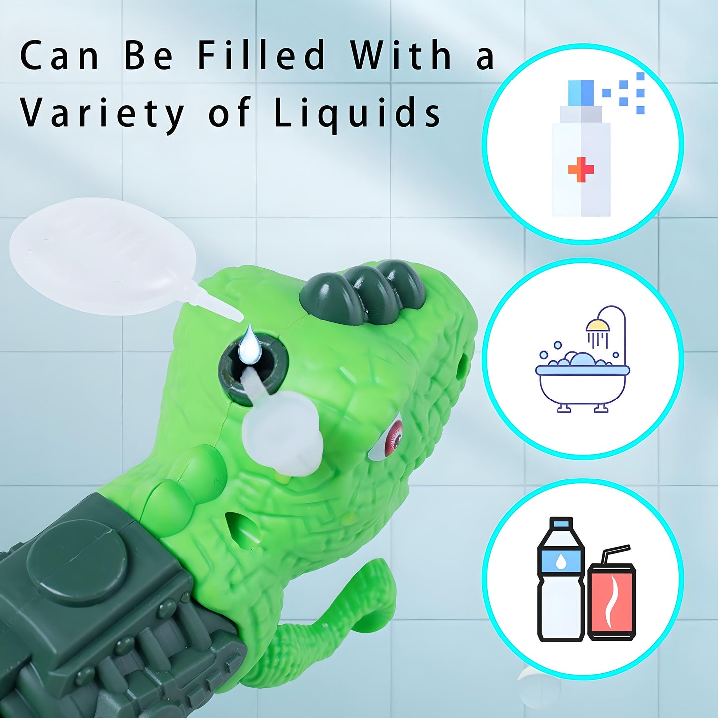 MM TOYS Dinosaur Water Spray Gun Interactive Light & Sound, Safe for Kids, Multi-Purpose, Durable Plastic, Colorful Design For 3 to 8 Year Kids