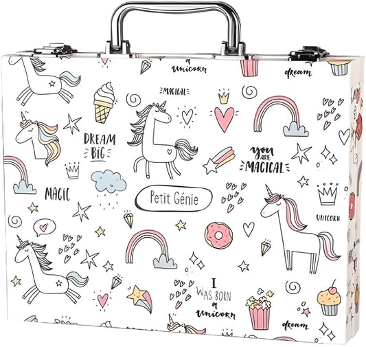 MM TOYS Ultimate Creativity Art Set - Zebra Unicorn Themed Multicolor Briefcase with 12 Oil Pastels, 10 Watercolors, 12 Sketch Pens, 12 Colored Pencils - Ideal Gift for Kids