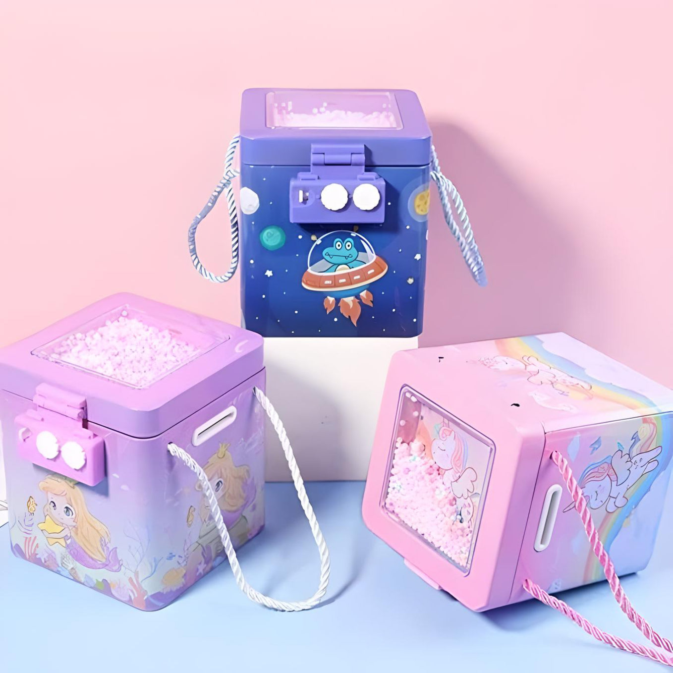 MM Toys Unicorn/Mermaid Themed Coin Box Piggy Bank for Kids, Secure Money Bank with Password - Color May Vary