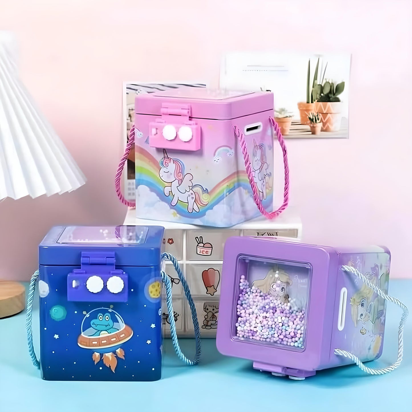 MM Toys Unicorn/Mermaid Themed Coin Box Piggy Bank for Kids, Secure Money Bank with Password - Color May Vary